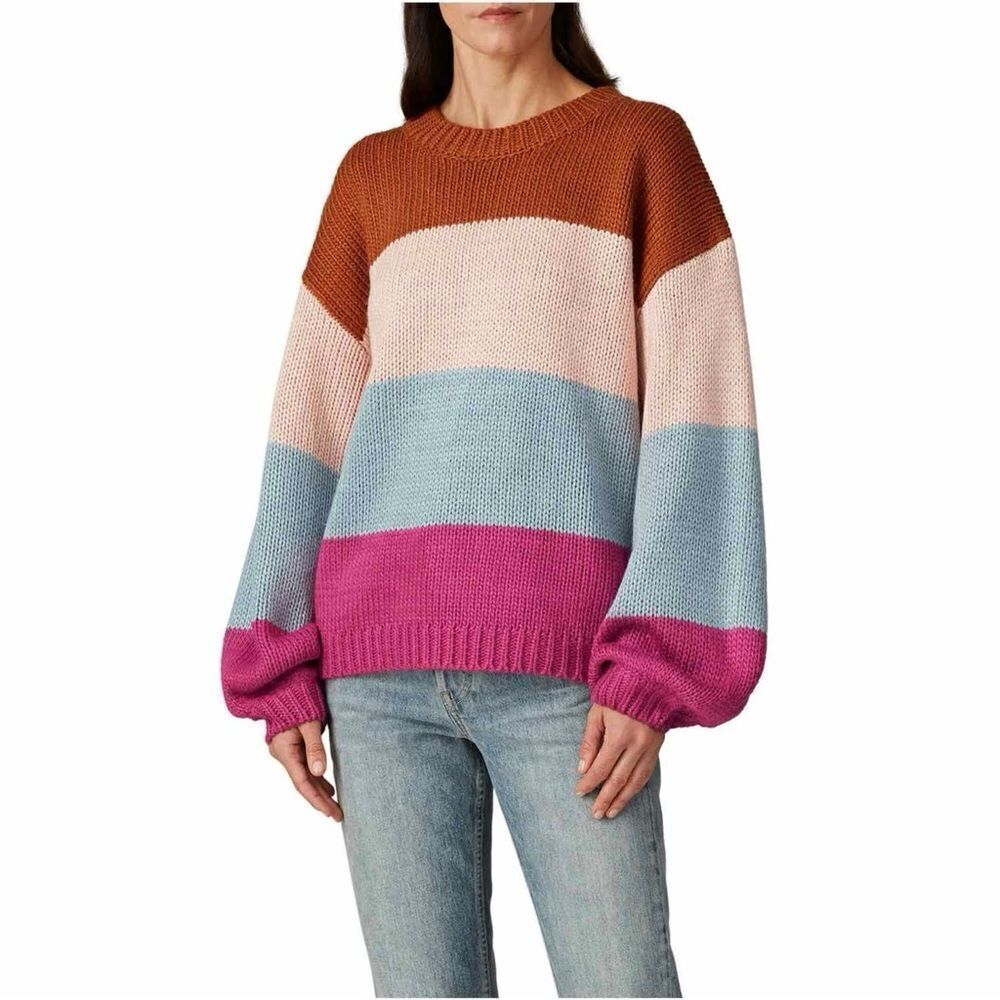 MinkPink Cozy Up With Me Slouchy Sweater Large Colorblock Multi